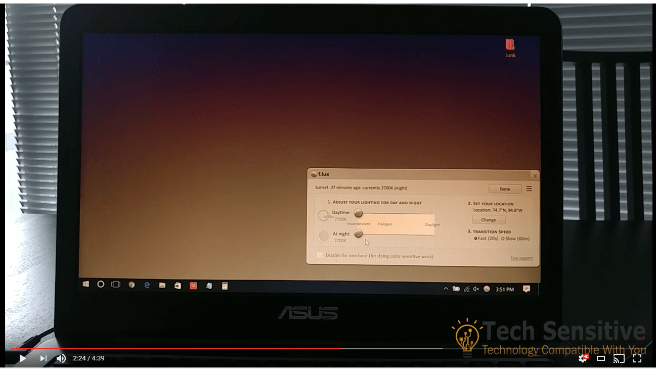 Configuring f.lux for Windows